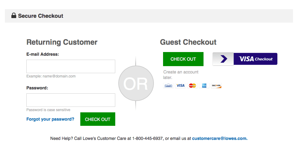 simple checkout process - Lowe's