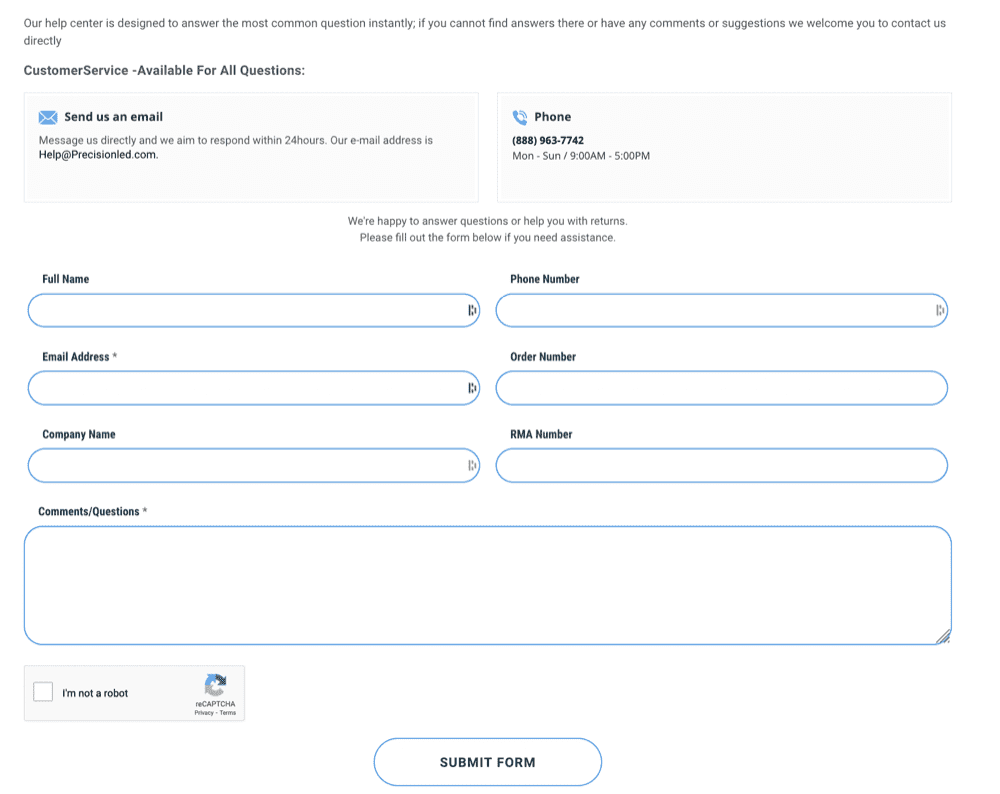 PrecisionLED Contact Form