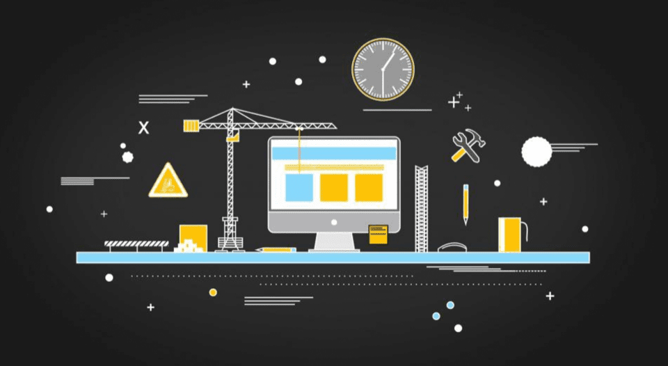 illustration of a website at a construction site
