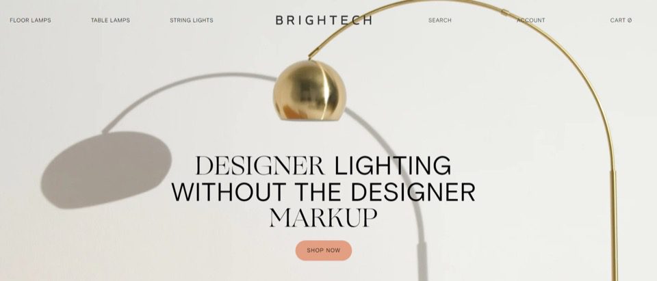 a lighting business’s website design with a brass lamp